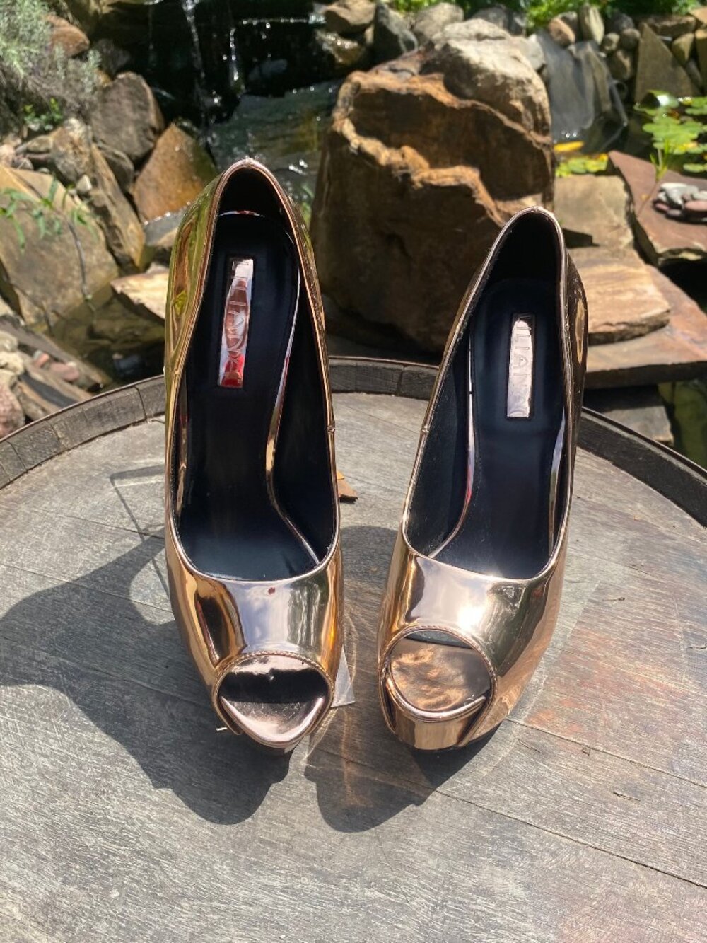 Liliana Mirror Metallic Rose Gold Platform Heels